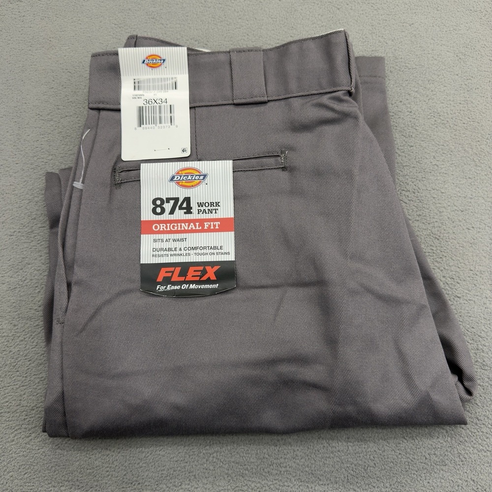 Dickies 874 Work Pants Mens 34x34 Gray Baggy Original Fit Flex Stretch Utility